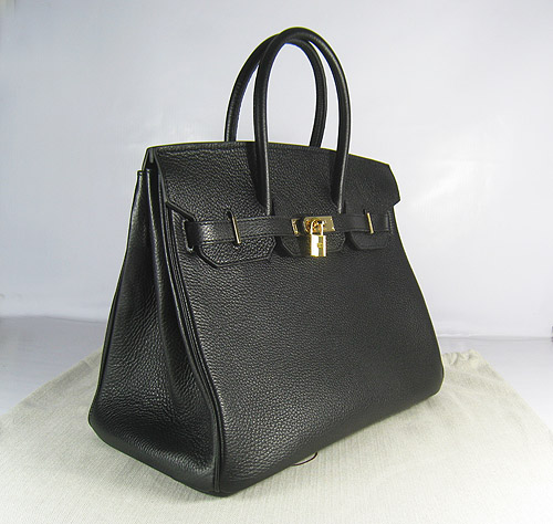 High Quality Fake Hermes Birkin 35CM Pearl Veins Leather Bag Black 6089 - Click Image to Close